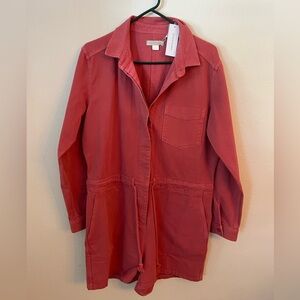 Outerknown Mineral Red Long Sleeve Utility Romper - Size M NWT